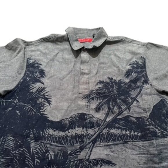 Reynolds & Perry Linen Hawaiian Shirt Gray Mens Sz XL Button Up Short Sleeve - Picture 3 of 13